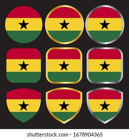 icono vector de bandera ghana con borde dorado y plateado