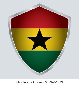 Ghana Flag Vector Shield Icon . vector illustration . Shadow vector. gray background. 3d. eps10.