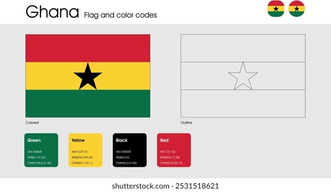 Ghana Flaggenversion von farbigen, Umrisse und Symbole