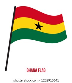 Ghana Flag Waving Vector Illustration on White Background. Ghana National Flag.