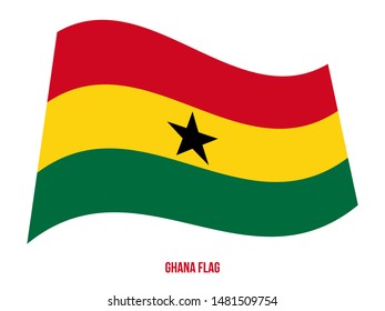 Ghana Flag Waving Vector Illustration on White Background. Ghana National Flag.