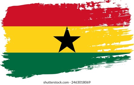 Ghana flag, wide brush stroke on transparent background, vector.