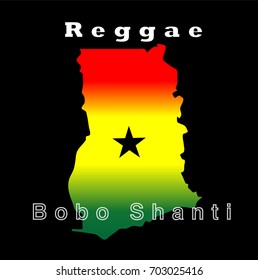 Ghana flag with words of reggae and bobo shanti, could be used for print on clothing, stickers, background. EPS 10, vector illustration