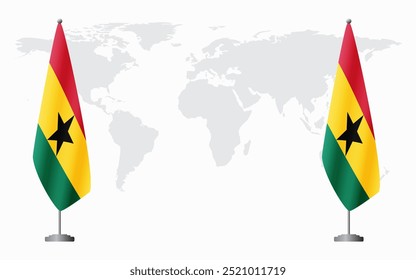 Flaggen Ghanas und Ghanas für offizielle Treffen vor dem Hintergrund der Weltkarte.