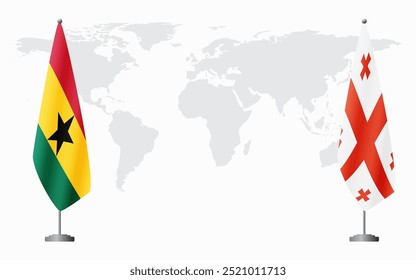 Banderas de Ghana y Georgia para reunión oficial con antecedentes del mapa mundial.