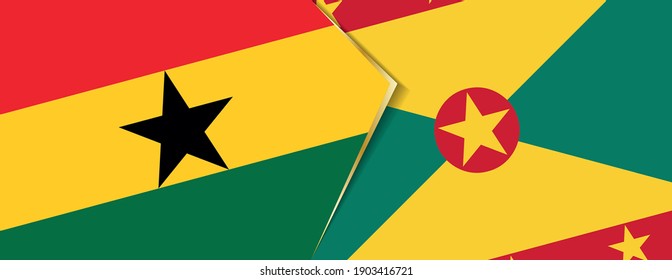 Ghana and Grenada flags, two vector flags symbol of relationship or confrontation.