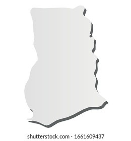 Ghana - mapa gris de silueta 3d de la zona del país con sombra caída. Simple ilustración vectorial plana.