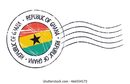 Ghana grunge postal stamp and flag on white background