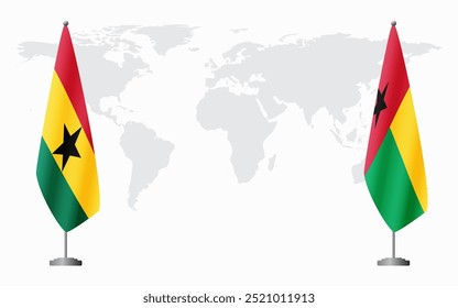 Ghana and Guinea Bissau flags for official meeting against background of world map.