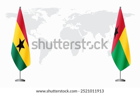 Ghana and Guinea Bissau flags for official meeting against background of world map.