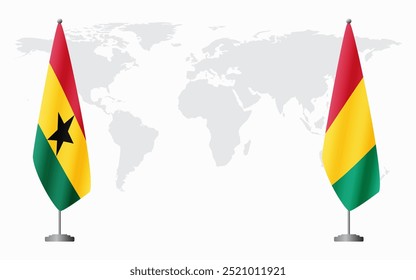 Bandeiras de Gana e Guiné para reunião oficial contra fundo do mapa do mundo.