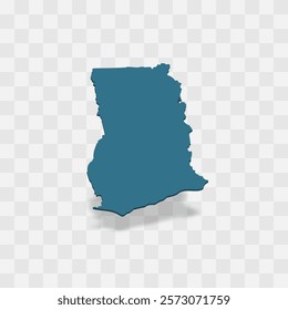 Ghana high detailed vector representation of country silhouette. 3D map on transparent background with dropped shadow. For educational, decorative, or informational use.