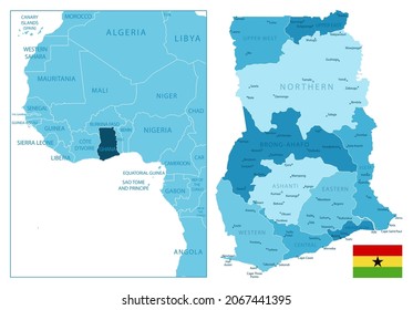 Ghana - highly detailed blue map. Vector illustration