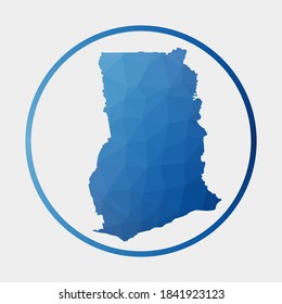 Ghana icon. Polygonal map of the country in gradient ring. Round low poly Ghana sign. Vector illustration.