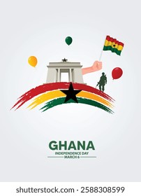 Ghana Independence Day 6 March landmark with brush flag vector poster