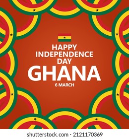 Ghana independence day celebration vector template with circular national flag ribbons. African country public holiday social media post.