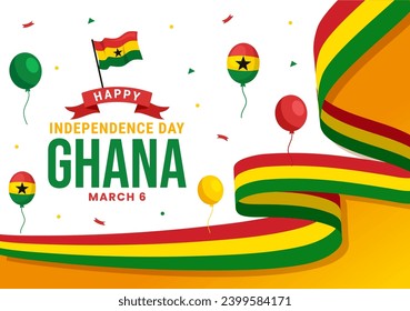 Ghana Independence Day Celebration Vector Illustration on March 6th with Waving Flag in National Holiday Flat Cartoon Background Design