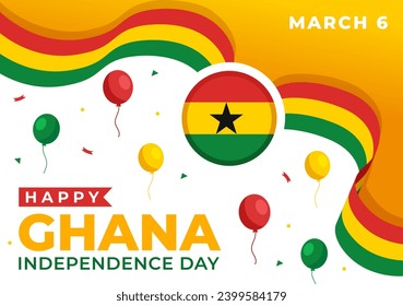 Ghana Independence Day Celebration Vector Illustration on March 6th with Waving Flag in National Holiday Flat Cartoon Background Design