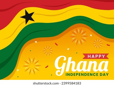 Ghana Independence Day Celebration Vector Illustration on March 6th with Waving Flag in National Holiday Flat Cartoon Background Design