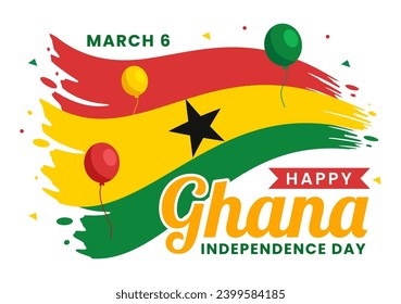 Ghana Independence Day Celebration Vector Illustration on March 6th with Waving Flag in National Holiday Flat Cartoon Background Design