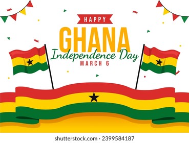 Ghana Independence Day Celebration Vector Illustration on March 6th with Waving Flag in National Holiday Flat Cartoon Background Design
