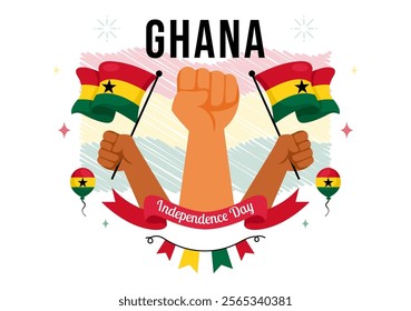 Ghana Independence Day Celebration Vector Illustration on March 6th, Featuring a Waving Flag in a National Holiday Flat Style Cartoon Background