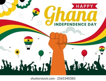 Ghana Independence Day Celebration Vector Illustration on March 6th, Featuring a Waving Flag in a National Holiday Flat Style Cartoon Background