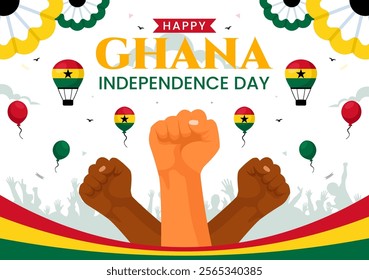 Ghana Independence Day Celebration Vector Illustration on March 6th, Featuring a Waving Flag in a National Holiday Flat Style Cartoon Background