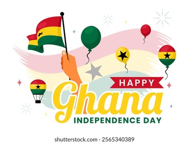 Ghana Independence Day Celebration Vector Illustration on March 6th, Featuring a Waving Flag in a National Holiday Flat Style Cartoon Background