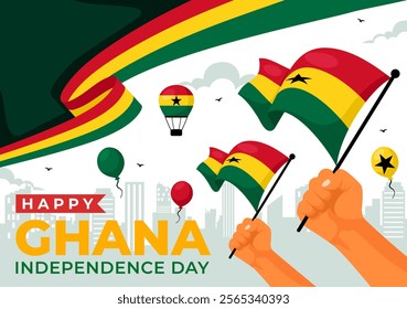 Ghana Independence Day Celebration Vector Illustration on March 6th, Featuring a Waving Flag in a National Holiday Flat Style Cartoon Background