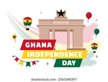 Ghana Independence Day Celebration Vector Illustration on March 6th, Featuring a Waving Flag in a National Holiday Flat Style Cartoon Background