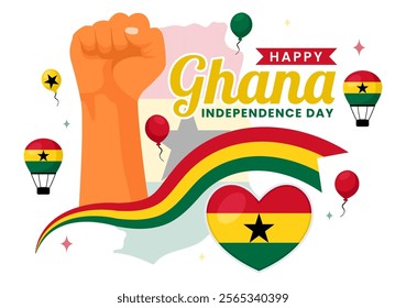 Ghana Independence Day Celebration Vector Illustration on March 6th, Featuring a Waving Flag in a National Holiday Flat Style Cartoon Background