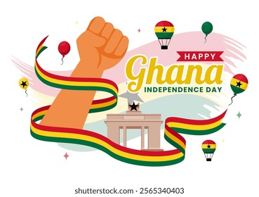 Ghana Independence Day Celebration Vector Illustration on March 6th, Featuring a Waving Flag in a National Holiday Flat Style Cartoon Background