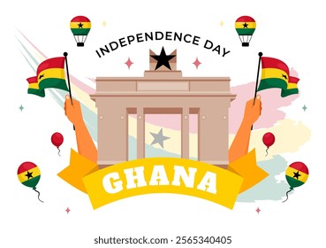 Ghana Independence Day Celebration Vector Illustration on March 6th, Featuring a Waving Flag in a National Holiday Flat Style Cartoon Background