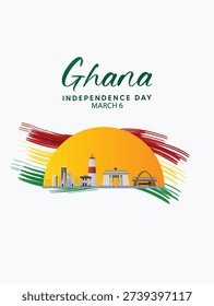 Ghana Independence Day Celebration Vector Illustration With National Colors And landmarks vector poster