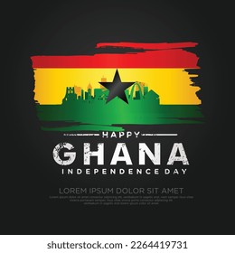 Ghana independence day greeting card, with grunge and splash effect on flag as a symbol of independence. vector illustration