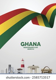 Ghana Independence Day March 6 cityscape with famous landmarks vector poster