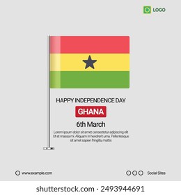 Ghana Independence Day Social Media Banner, Editable Vector Design with Flag