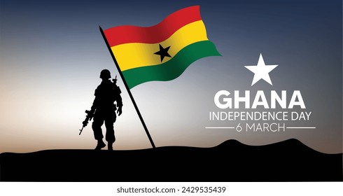 Ghana Independence Day solider standing with country flag vector poster