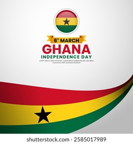 Ghana Independence Day Square Banner Background Design with realistic national flag for Poster, Banner