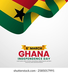 Ghana Independence Day Square Banner Background Design with realistic national flag for Poster, Banner