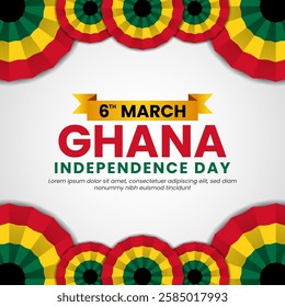 Ghana Independence Day Square Banner Background Design with realistic national flag for Poster, Banner