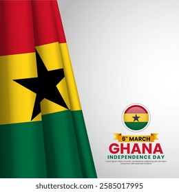 Ghana Independence Day Square Banner Background Design with realistic national flag for Poster, Banner