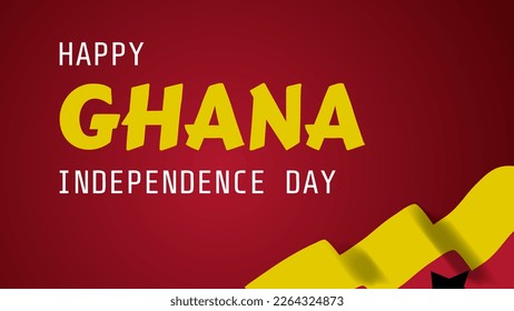 Texto del Día de la Independencia de Ghana con banderas en el fondo. Adecuado para la tarjeta de saludo y la celebración del Día de la Independencia de Ghana