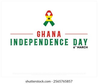 GHANA Independence Day vector design on a white background with ribbon flag, Typographic Design of GHANA Independence Day, Ribbon of GHANA, Vector design of Ghana national day 