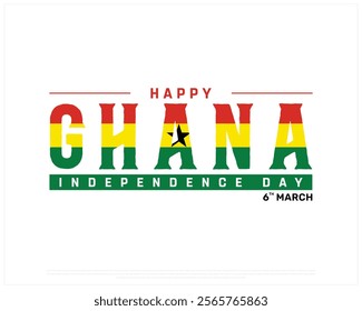 GHANA Independence Day vector design on a white background with flag, Typographic Design of GHANA National Day, GHANA flag typography, Ghana flag typography