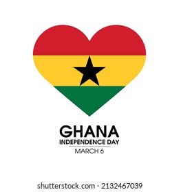 Ghana Independence Day vector. Flag of Ghana in heart shape icon vector isolated on a white background. Official state holiday in Ghana, March 6. Important day