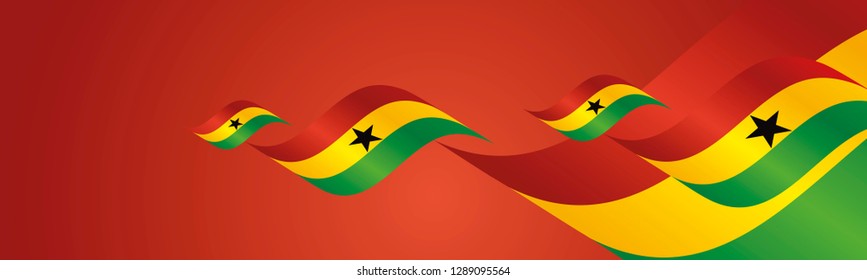 Ghana Independence Day waving flags two fold red landscape background banner greeting card