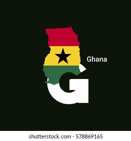 Ghana Initial Letter Country with Map and Flag Vector