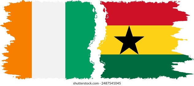 Ghana and Ivory Coast grunge flags connection, vector